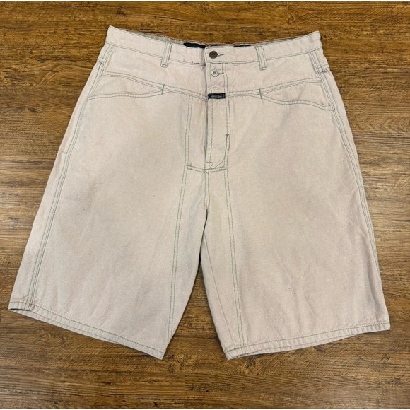 Vintage Marithe Francois Girbaud‎ Beige Baggy Y2K Denim Jean Shorts Men's 36x11 - Picture 1 of 12